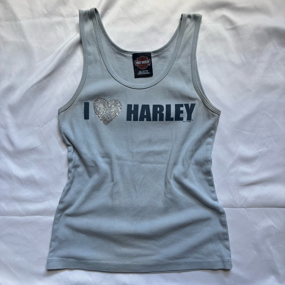 Harley-Davidson Light Gray Tank Top with Sparkle Heart